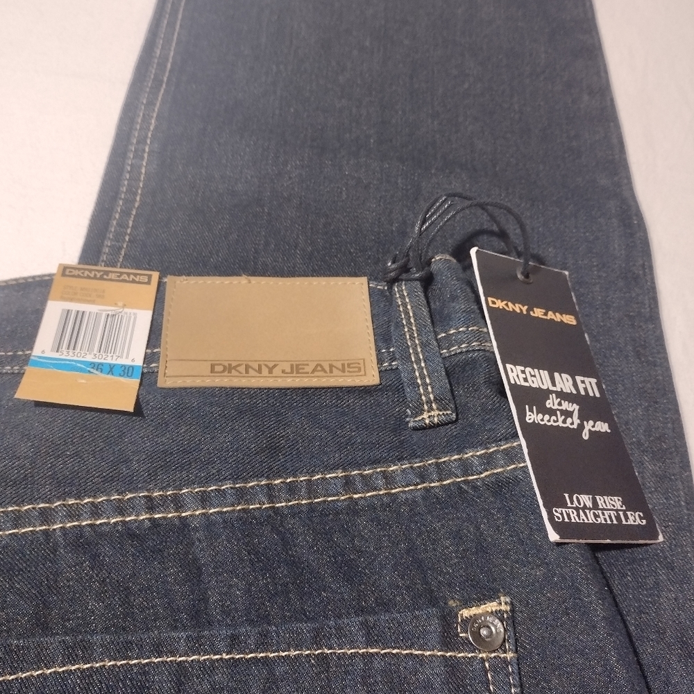 DKNY Bleeker Dark Blue Wash Regular Fit Low Rise Straight Leg Jeans - Picture 7 of 16
